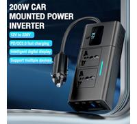 200W Car Power Inverter DC 12V to 110V AC Converter with LED Display and ABS Housing, Compatible with SUV and Truck, Silver