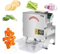 200W Commercial Vegetable Slicer Machine Electric Automatic Veggie Fruit Cutter 300KG/h,1-35mm Thickness Adjustable for Cucumber Scallion Green Bean Banana(A)