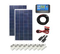 (200w Poly PWM Kit 12v) Lowenergie Poly Solar Panel Battery Charging Kit 12V/24V with Charger Controller & Mounting Bracket Set. for Caravans, Motorhomes, Boats