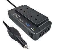 200W Portable Car Power Inverter 12V to 230V DC to AC Converter with Cigarette Lighter Plug, 2 AC Sockets 4 USB Ports Fast Charging LED Digital Display Multiple Protection for Camping Road Trips