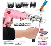 200W Tufting Gun Kit - Cut Pile & Loop Pile Tufting Gun Starter Kit and Cordless Carpet Trimmer, Rug Making Kit (Pink)