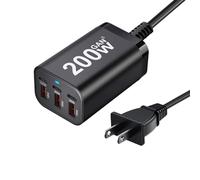 200W USB C Charge Block,6 Port GaN Fast Charging Station,Multi Port USB Charger Hub for Multiple Devices,MacBook,iPad,iPhone,Laptop,Galaxy Android Cell Phone,Desktop Usbc 65W 100W 140W Adapter Travel