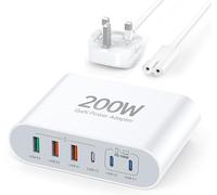200W USB C Charger Block, 6 Port USB C Fast Charger, Charging Station Hub Keep your Desk Tidy, Laptop Power, Portable Adapter for MacBook Pro Air iPad Pro iPhone 15 14 13 12 Galaxy (White)
