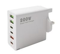 200W USB C Charging Station 6-Port Fast Charger Plug GaN III Multi Charger with PD 100W 65W 45W 20W MultiPort Charger Compatible with MacBook Pro Air iPhone 16 15 14 Dell Steam Deck iPads Galaxy