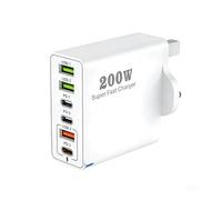 200W USB C Charging Station, 6-Port Fast Charger Plug with PD 100W/65W/45W/20W, GaN III Multi USB C Charger Hub for MacBook, Dell, Steam Deck, 15/16/14 Pro, USB Multi Charger Block