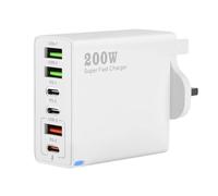 200W USB C Charging Station, 6-Port Fast Charger Plug with PD 100W/65W/45W/20W, Multi Charger USB Plug UK for MacBook, i-Phone 16/15/14, Sam-sung, i-Pad, De-ll, Steam Deck, Tablets and USB-C Devices