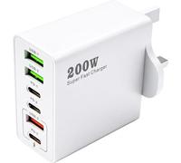 200W USB C Charging Station 6-Port Fast Charger Plug with PD 100W/65W/45W/20W, Multi PD Charger Hub for Mac Book, Dell, Steam Deck, i Phone 15/16/14 Pro, i Pads - Usb c Multi Charger Block