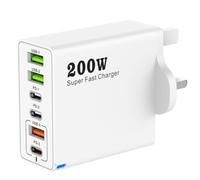 200W USB C Charging Station, 6-Port Fast Charger Plug with PD 100W/65W/45W/20W, Multi USB C Charger Hub for MacBook, Dell, Steam Deck, i-Phone 15/16/14 Pro, i-Pads - Usb c Multi Charger Block