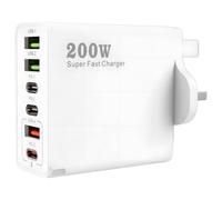 200W USB C Charging Station 6 Port GaN III Fast Charger Block with PD 100W 65W 45W 20W Multi USB C Hub Compatible with MacBook Pro Air Dell XPS iPhone 15 16 14 Pro iPads Galaxy S24 S23 Steam Deck