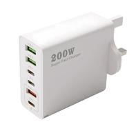 200W USB C Charging Station 6 Port Multi Fast Charger Plug UK with PD 100W 65W 45W 20W 2-Port Power Adapter QC Wall Charger C Wall Plug Multi Fast Charging for iPhone 16 15 14 13 iPads Samsung Huawei