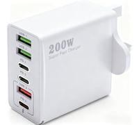 200W USB C Charging Station with 6 Ports - Fast Charger Plug with PD 100W/65W/45W/20W - Multi USB C Charger Hub for MacBook Dell iPhone 15/16/14 Pro iPads Samsung Steam Deck Travel