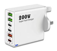 200W USB C Charging Station with 6 Ports, Multi USB Charger with PD 100W/65W/45W/20W Fast Charging Multi Charger usb Plug uk Compatible with iPhone, Samsung, earphone, Tablets and USB-C Devices