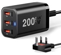 200W USB C Fast Charger 6-Port GaN III USB Charging Station PD 100W 65W Laptop Desktop Charger Compatible with MacBook Pro/Air,Steam Deck,Dell XPS,iPhone 16 Pro/15,Galaxy S24/S23/Switch 2