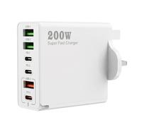 200W USB C Fast Charging Station, 6-Port Multi USB Charger Plug UK with PD 20W/45W/65W/100W, 2 Port Super Fast Charger Power Compatible with H-uawei i-Pads, MacBookTablets, Dell, S-amsung, i-Phone