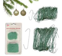 200x Deep Green Ornament Hooks for Christmas Party Decorations, Hangers Flexible Metal Wire Xmas Tree Ornaments Décor