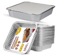 200x Disposable Aluminum Foil Containers with Lids | 9 x 9, 1.5 inches Disposable Foil Trays Containers | Rectangular Tin Foil Trays for Food Storage, Baking, Roasting, and Takeaway (1800ml)