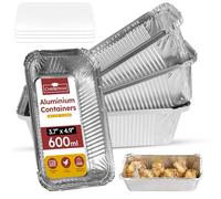 200x Disposable Aluminum Foil Containers with Lids | No 6a, Disposable Foil Trays Containers | Rectangular Tin Foil Trays for Food Storage, Baking, Roasting, Meal Prep and Takeaway (600ml)