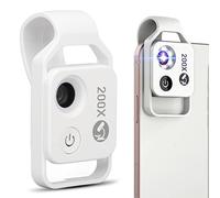 200X Phone Mini Microscope, Clip Design, LED Light, Compatible with for IOS,for Android, CPL for Jadestone Metal Observation (White)