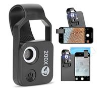 200X Phone Mini Microscope, Clip Design, LED Light, Compatible with for IOS,for Android, CPL for Jadestone Metal Observation (Black)