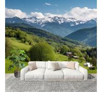 200x140 cm Home Decoration Panoramic Wallpaper Nature Mountains Grasslands Scenery Removable Decor Photo Wallpaper Waterproof Stickers Green Living Room Bedroom Sofa TV Background Wall Mural