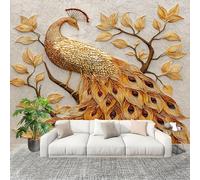 200x140 cm Murals Wall Covering Abstract Peacock Pattern Photo Wallpaper for Office Hotel Café Restaurant Living Room Gold DIY Room Waterproof Decor Wallpaper Removable Peel and Stick