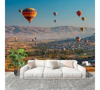 200x140 cm Murals Wall Covering Romance Hot Air Balloons Scenery Photo Wallpaper for Office Hotel Café Restaurant Living Room Light Brown DIY Room Waterproof Decor Wallpaper Removable Peel and Stick