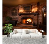 200x140 cm Murals Wall Covering WarmthArchitectureFireplace Photo Wallpaper for Office Hotel Café Restaurant Living Room Brown DIY Room Waterproof Decor Wallpaper Removable Peel and Stick