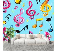 200x140 cm Removable Peel and Stick Murals Wall Covering 3D Romantic Music Notes DIY Room Decor Waterproof Wallpaper Blue Photo Wallpaper for Office Hotel Restaurant Living Room