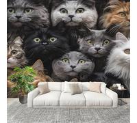 200x140 cm Removable Peel and Stick Murals Wall Covering Cute Animal Cats DIY Room Decor Waterproof Wallpaper Grey Photo Wallpaper for Office Hotel Restaurant Living Room