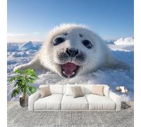 200x140 cm Removable Peel and Stick Murals Wall Covering Cute Animal Seal DIY Room Decor Waterproof Wallpaper Blue Photo Wallpaper for Office Hotel Restaurant Living Room