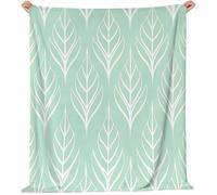 200x200 cm Green Flannel Throw Blanket - Geometric Leaves Print for Bed Sofa Travel, Super Soft Warm Fuzzy Fluffy Blanket for Adults and Kids