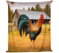 200x200 cm Orange Color Flannel Throw Blanket - Farmhouse Rooster Barn Print for Bed Sofa Travel, Super Soft Warm Fuzzy Fluffy Blanket for Adults and Kids