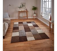 (200x290cm) Brooklyn Modern Rugs 21830 in Square Patchwork Beige and Grey Thick Soft Mats