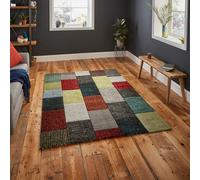 (200x290cm) Brooklyn Modern Rugs 21830 in Square Patchwork Grey and Multicolour Thick Soft Mats