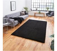 Think Rugs Sierra Black Rectangle 200 x 290cm Polypropylene Plain Shaggy 9000, Black