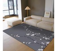 200x300 Area Rugs for Living Room Non Slip Backing Cherry Blossom Washable Rugs Grey Japanese Style Floral Large Area Rug Stain Resistant Home Decor Rug for Bedroom Sofa Office Decor