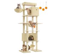 201 cm Tall Cat Tree, XXL Large Cat Tower for Indoor Cats, Multi-Level Cat Condo with 4 Scratching Posts, 2 Hammocks, a Perch, 2 Cat Caves, Anti-Tip