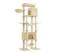 Feandrea XXL Tall Cat Tree, Multi-Level Tower with 4 Scratching Posts, 2 Hammocks, Perch, 2 Cat Caves, Anti-Tip Kit, Beige PCT195Y01