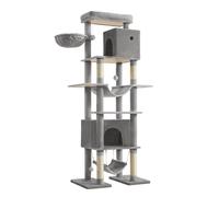 Feandrea XXL Cat Tower - 201 cm Tall, 4 Scratching Posts, 2 Hammocks, 2 Cat Caves, Light Grey