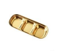 201 Stainless Steel Sauce Dish for Grilling and Dipping, Available with One to Four Compartments to Organize Sauces and Enhance Usage (gold-C)