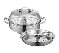 201 Stainless Steel Steam Hot Pot 36/38/40cm Steamer Soup Pot 3 Layers Seafood Steam Pot Sauna Pot Commercial Induction Cooker Household Suitable for 5-10 People(40cm)