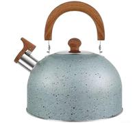 201 Stainless Steel Tea Kettle with Decorative Hammered Look and Ergonomic Wooden Handle, Compatible with Induction Hobs, Gas and Electric Hobs, Whistling Kettle with Wooden Handle (Blue)