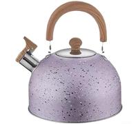 201 Stainless Steel Tea Kettle with Decorative Hammered Look and Ergonomic Wooden Handle, Compatible with Induction Hobs, Gas and Electric Hobs, Whistling Kettle with Wooden Handle (Purple)