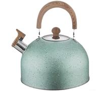 201 Stainless Steel Tea Kettle with Decorative Hammered Look and Ergonomic Wooden Handle, Compatible with Induction Hobs, Gas and Electric Hobs, Whistling Kettle with Wooden Handle (Green)