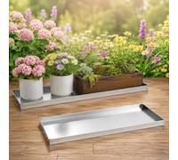 201 Stainless Steel Utility Tray, Plant Tray Metal Planter Box Raised Sides | Leak-proof Oil Drain Pan, Multipurpose Spill Tray for Plant Pots, Coffee Maker, Pet Food Bowls(61x32cm/24x12.5in)