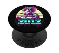 2012 Year of the Dragon 80s Retro Vaporwave Chinese Zodiac PopSockets Adhesive PopGrip