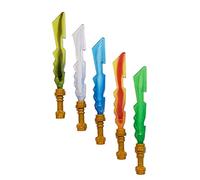 2013 LEGO Ninjago Ninja Elemental Blades - Custom Assortment of 5 Elemental Blades with Pearl Gold Hilts - Earth, Fire, Ice, Lightning and One for Lloyd The Green Ninja
