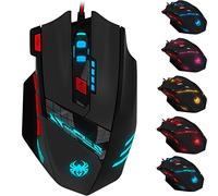 [2015 New Version] Zelotes T90 Professional 9200 DPI High Precision USB Wired Gaming Mouse,8 Buttons,With 7 kinds modes of LED Colorful Breathing Light, Weight Tuning Set (Black)