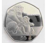 2018 Gibraltar Primates Diamond Finish UNC 50p Series: Chimpanzee Extremely Rare : 950