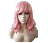 2019 35cm Pink Cosplay Wig With Bangs Short Wavy Synthetic Hair Halloween Costume Party Woman Wigs + Wig Cap